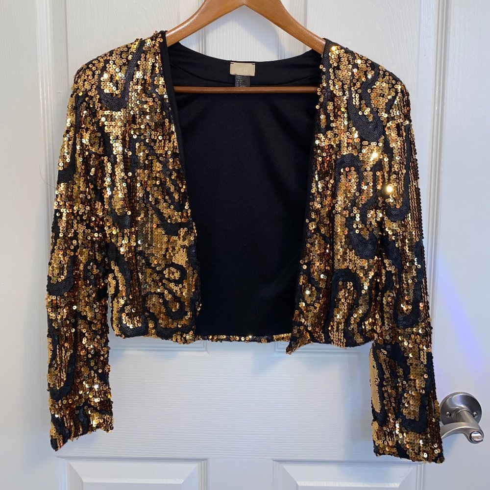 Stunning Cropped Gold and Black Sequin Jacket